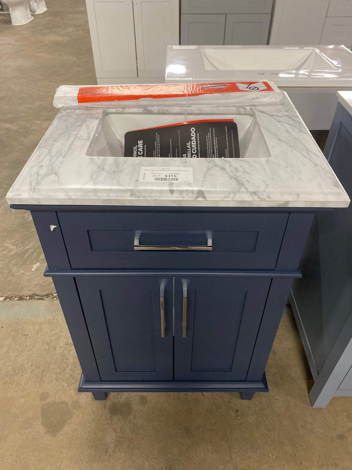 Sonoma 24 in. Single Sink Midnight Blue Bath Vanity with Carrara Marble Top (Assembled)