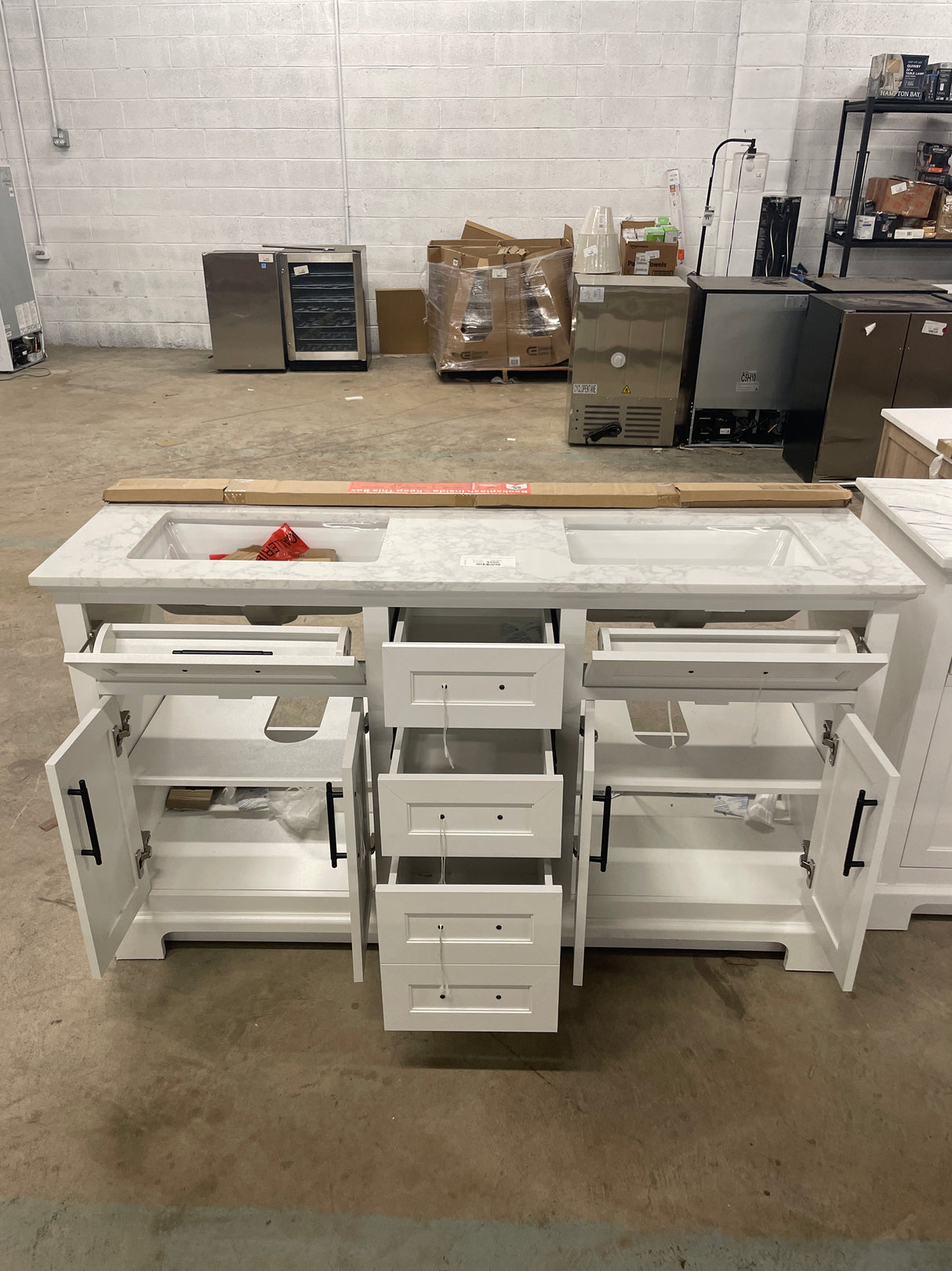 Doveton 60 in. W x 19 in. D x 34.50 in. H Bath Vanity in White with White Cultured Marble Top