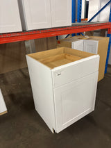 Shaker Satin White Stock Assembled Base Kitchen Cabinet with Ball-Bearing Drawer Glides (24 in. x 34.5 in. x 24 in.)