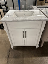 Aberdeen 30 in. W x 22 in. D x 34 in. H Single Sink Bath Vanity in White with Epoxied Carrara Marble Top (comes with one free toilet or mirror valued up to $100)