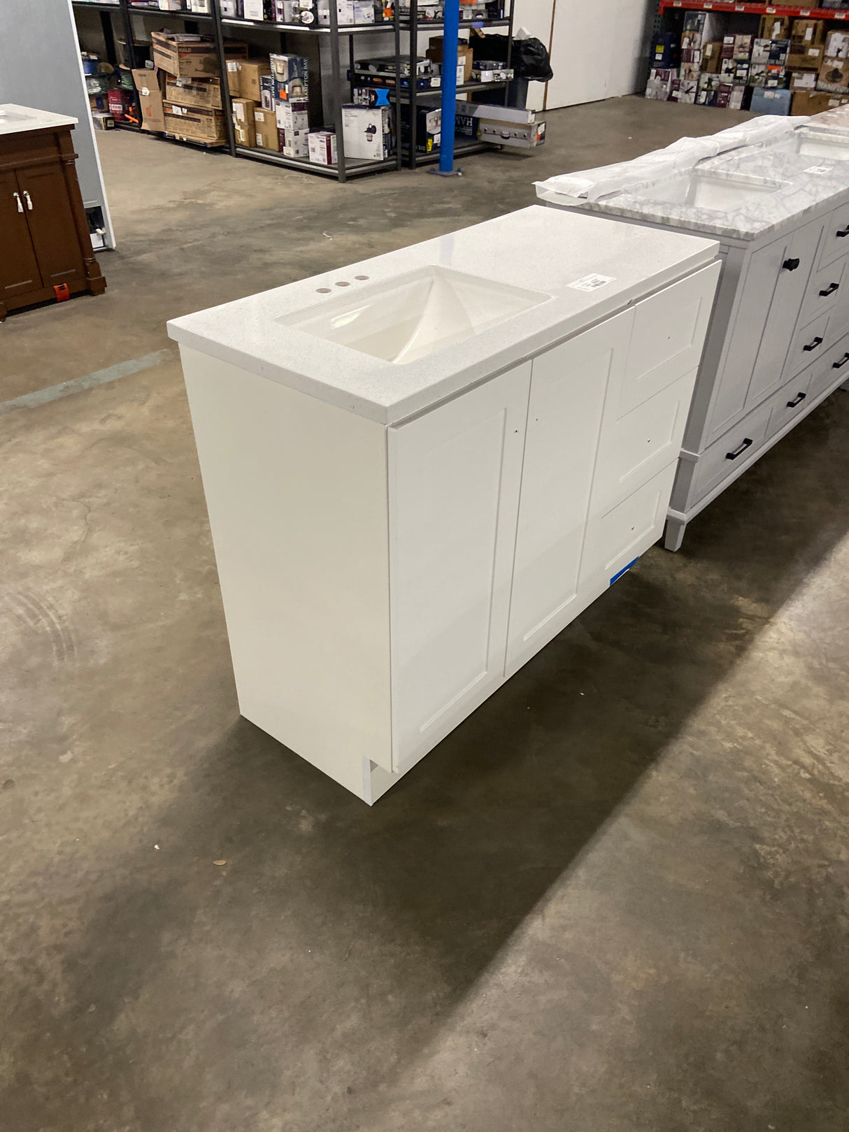 Bannister 43 in. W x 19 in. D x 35 in. H Single Sink Freestanding Bath Vanity in White with White Cultured Marble Top