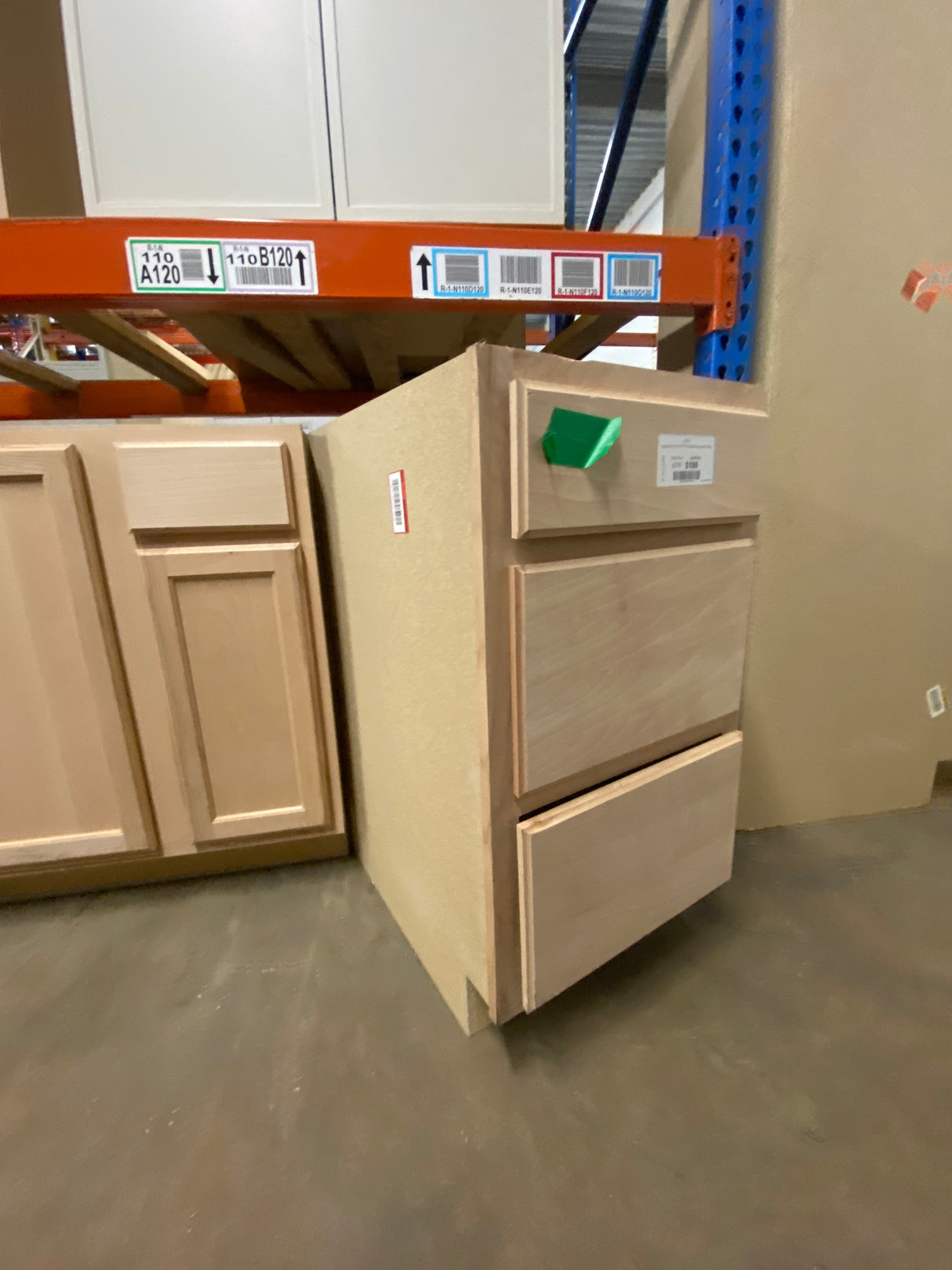 Recessed Panel 18 in. W x 24 in. D x 34.5 in. H Assembled 3 Drawer Base Cabinet in Unfinished