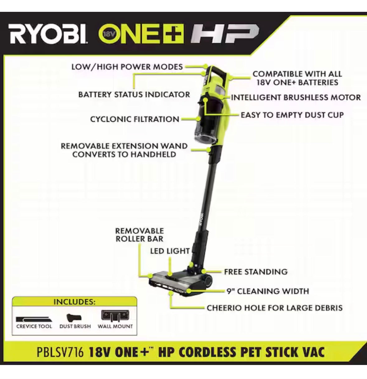 ONE+ HP 18V Cordless Pet Stick Vacuum Cleaner Kit w/ Battery, Charger, & ONE+ Cordless SWIFTClean Spot Cleaner
