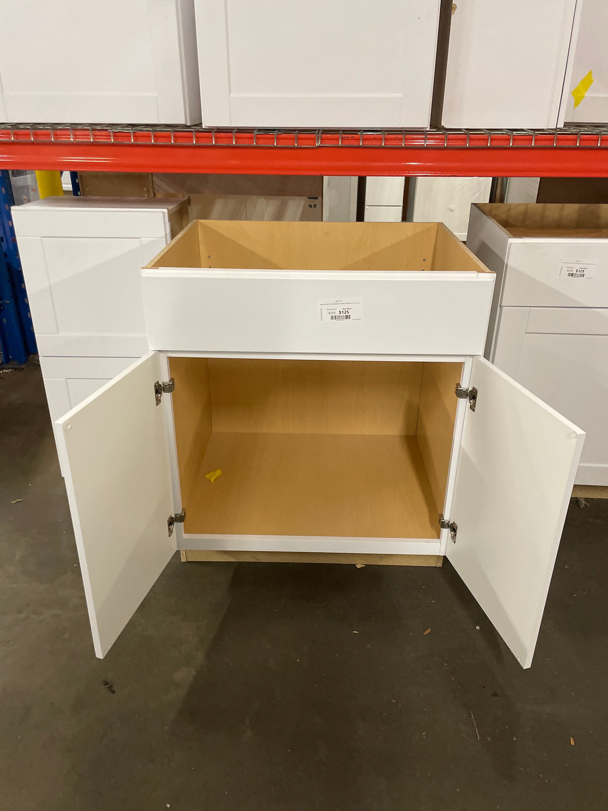 Shaker Satin White Stock Assembled Sink Base Kitchen Cabinet (30 in. x 34.5 in. x 24 in.)