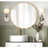 31.5 in. W. x 31.5 in. H Round Gold Aluminum Alloy Framed Scalloped Wavy Wall Mirror