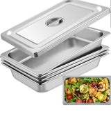 13.7 qt. Stainless Steel Hotel Pan 20.9 x 12.8 x 3.9 in. Roasting Pan with Lid Hotel Pans Full Size Deep (4-Pack)