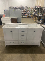 Merryfield 61 in. Double Sink Dove Grey Bath Vanity with White Carrara Marble Top (Assembled)