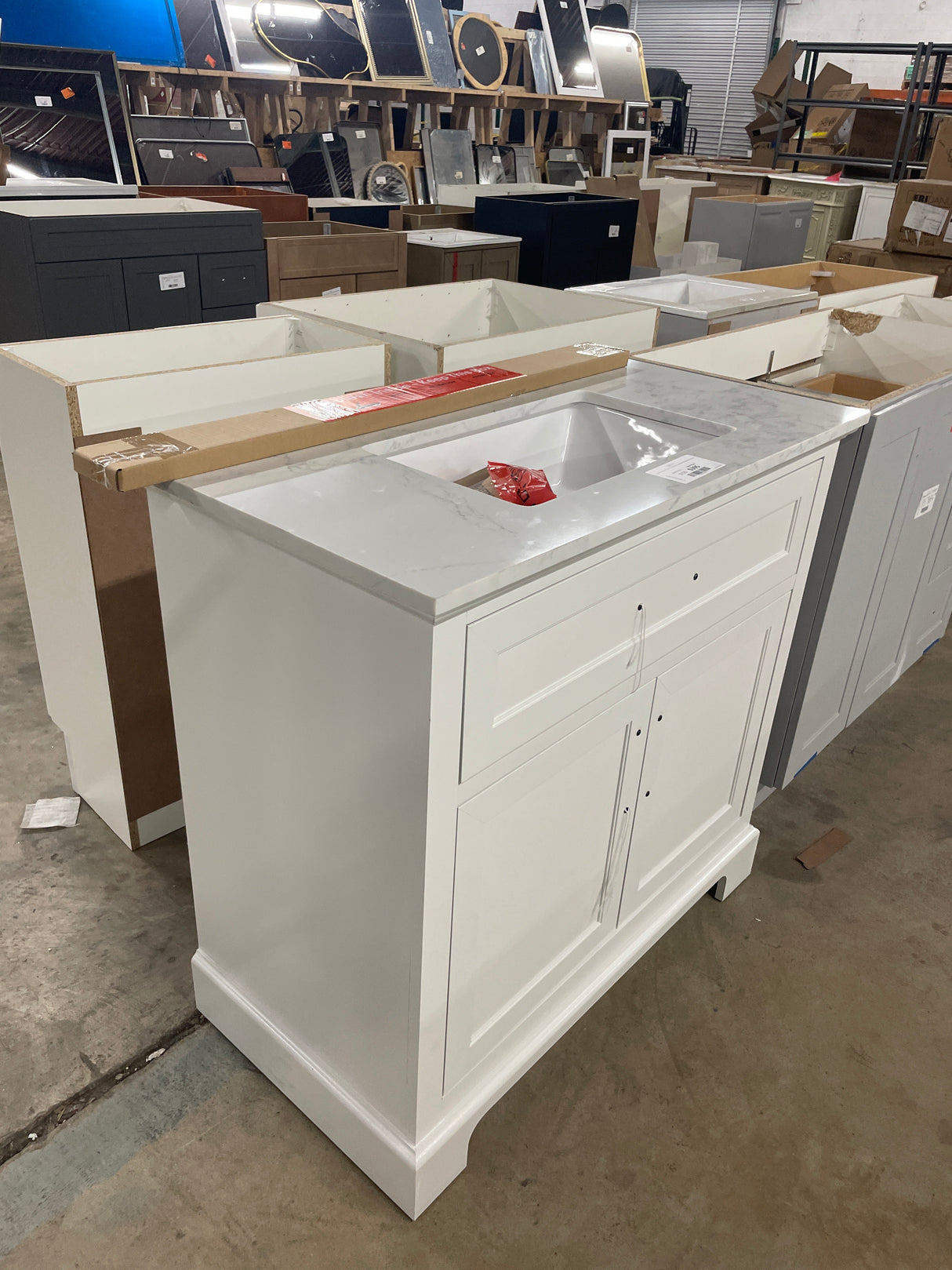 Doveton 36 in. W x 19 in. D x 34.5 in. H Single Sink Bath Vanity in White with White Engineered Stone Top