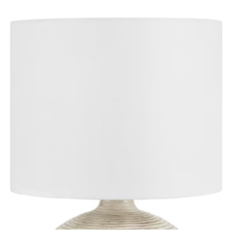 Finch 22 in. Distressed White Ribbed Table Lamp with White Linen Shade