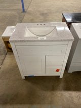 Clady 31 in. W x 19 in. D x 35 in. H Single Sink Freestanding Bath Vanity in White with Silver Ash Cultured Marble Top