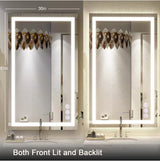 30 in. W x 55 in. H LED Light Anti-Fog Rectangular Modern Frameless White Wall Mirror