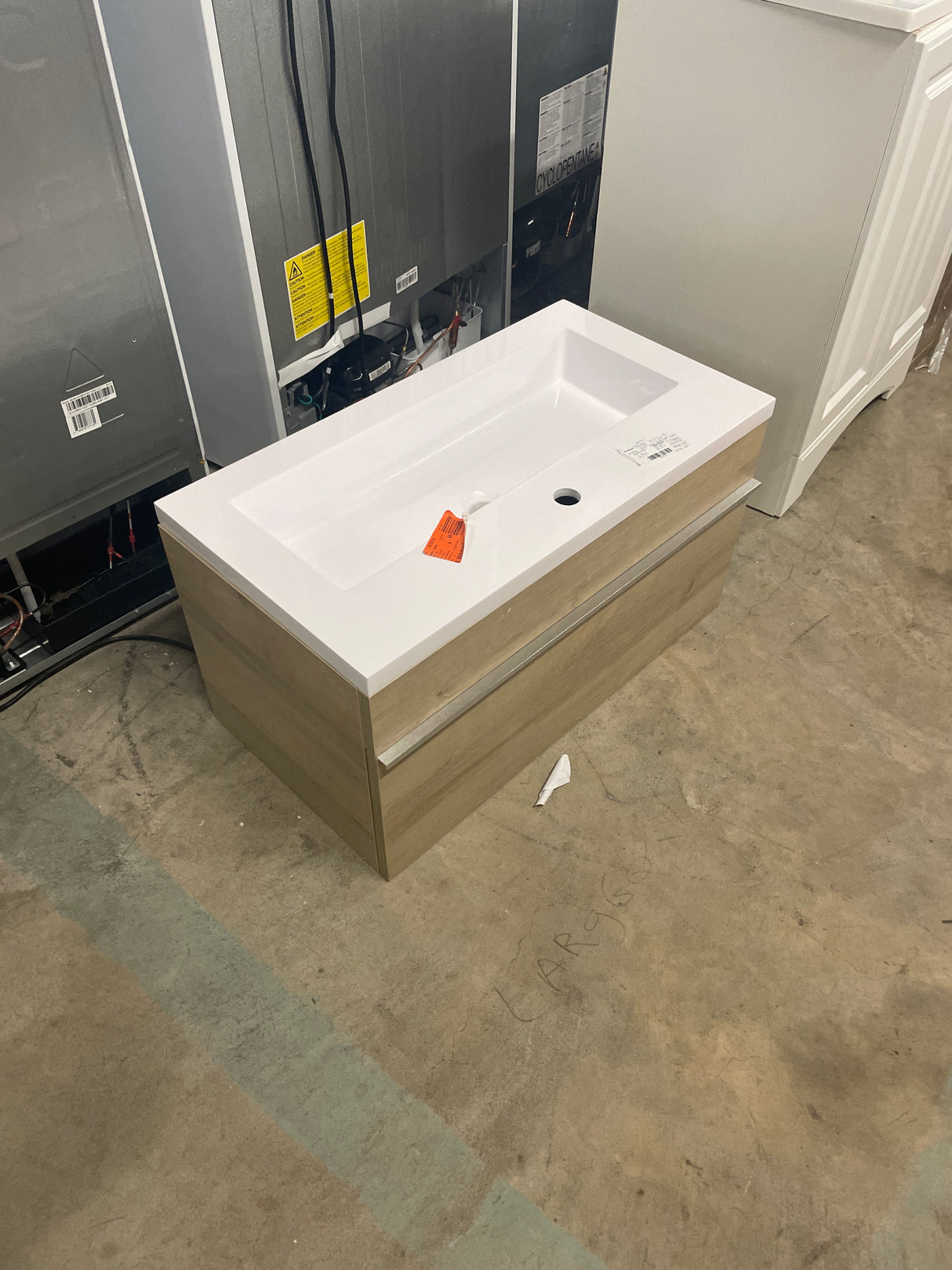 Trough 30 in. W x 16 in. D x 15 in. H Single Sink Wall Bathroom Vanity in Organic with Cultured Marble Top in White