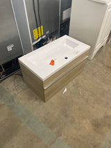 Trough 30 in. W x 16 in. D x 15 in. H Single Sink Wall Bathroom Vanity in Organic with Cultured Marble Top in White
