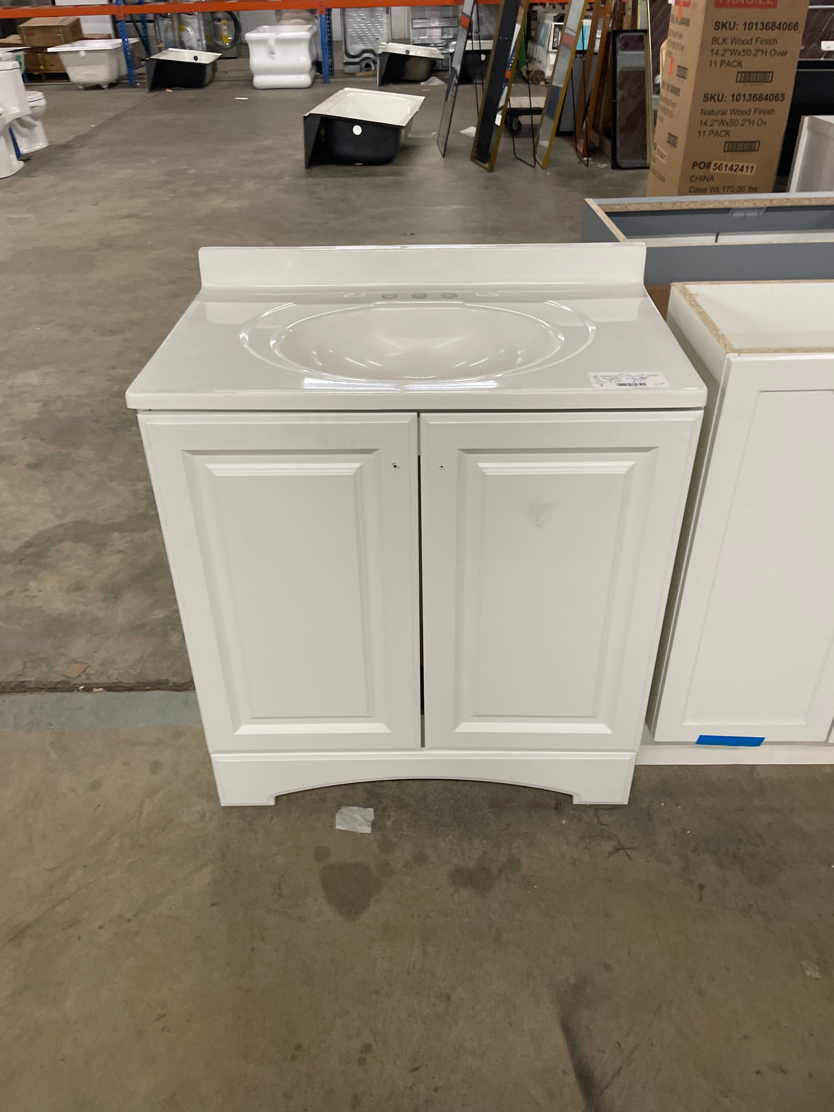 31 in. W x 19 in. D x 35 in. H Single Sink Freestanding Bath Vanity in White with White Cultured Marble Top
