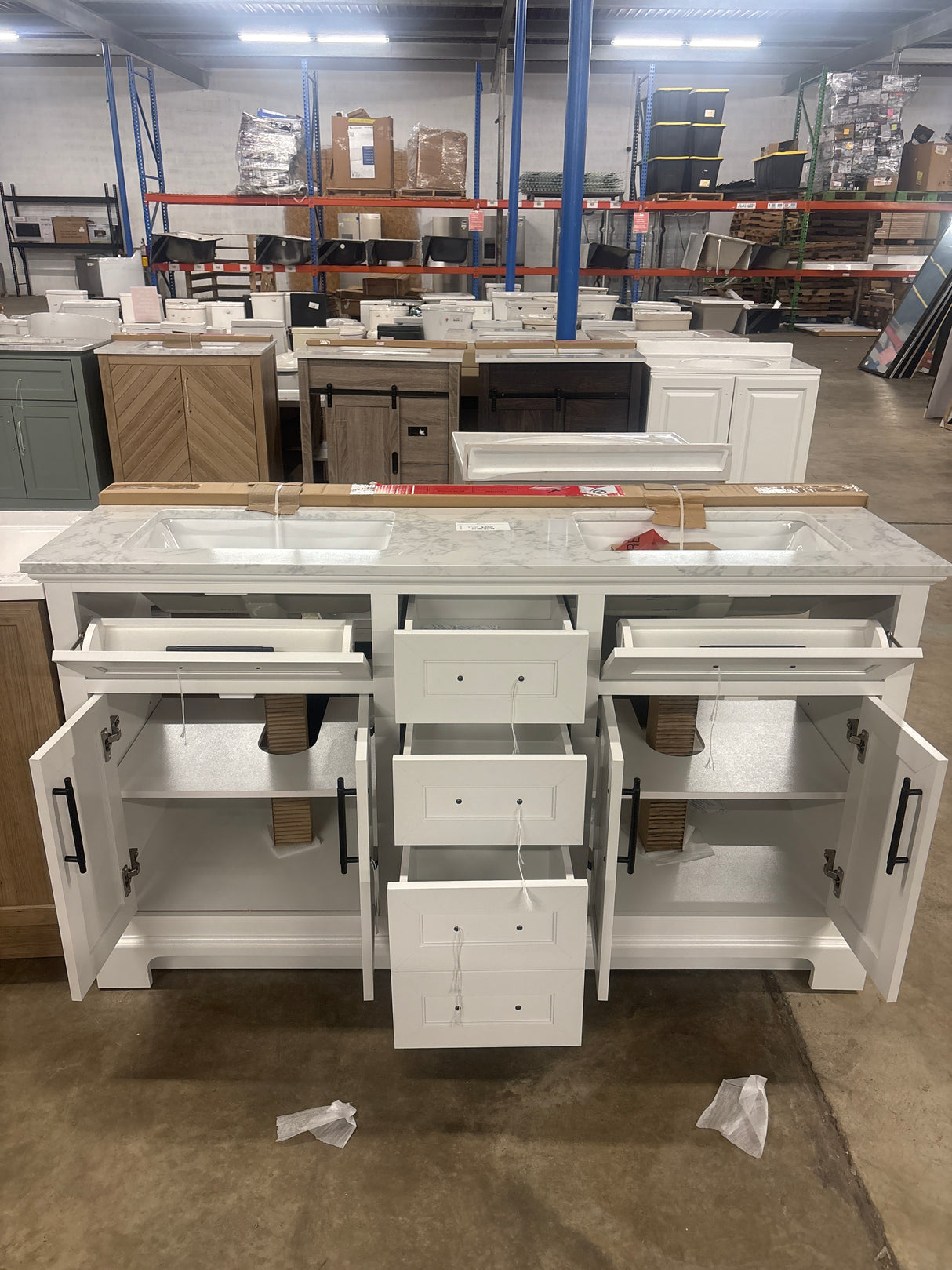 Doveton 60 in. W x 19 in. D x 34.50 in. H Bath Vanity in White with White Cultured Marble Top