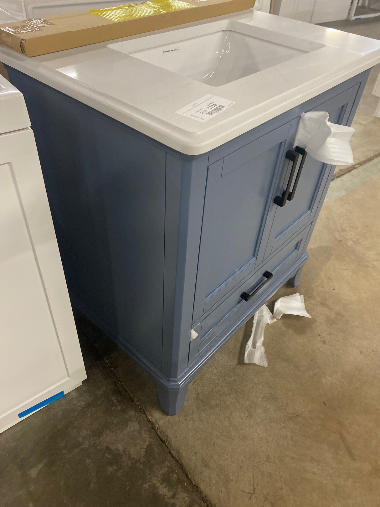 Rawsonville 31 in. Single Sink Freestanding Steel Blue Bath Vanity with White Quartz Top and Backsplash Assembled