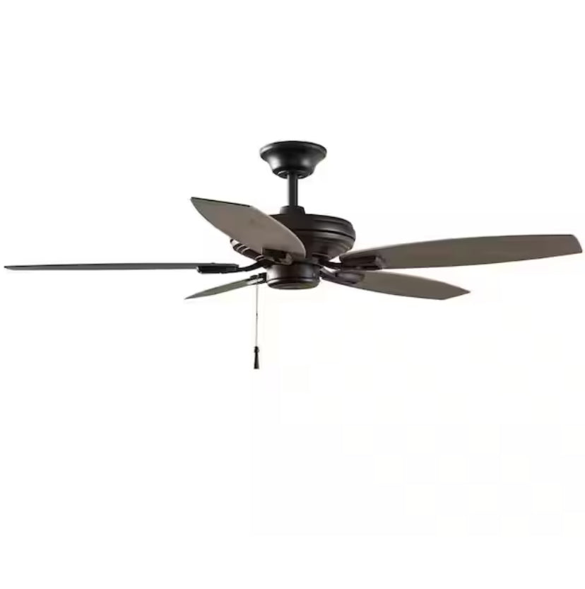 North Pond 52 in. Indoor/Outdoor Matte Black Ceiling Fan with Downrod and Reversible Motor; Light Kit Adaptable