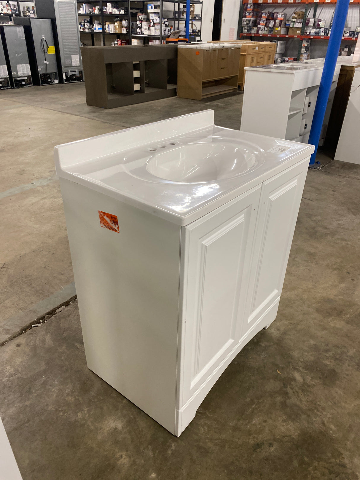 31 in. W x 19 in. D x 35 in. H Single Sink Freestanding Bath Vanity in White with White Cultured Marble Top