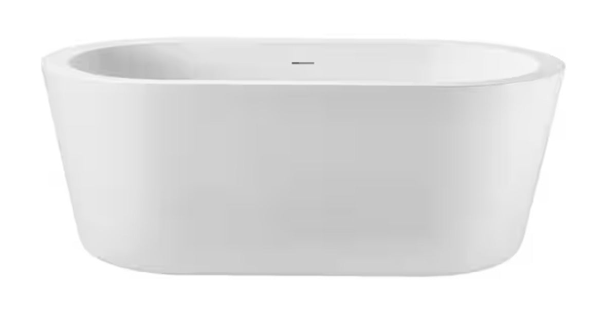 59 in. x 34 in. Acrylic Freestanding Soaking Bathtub in Glossy White with Brushed Gold Drain, Bamboo Tray