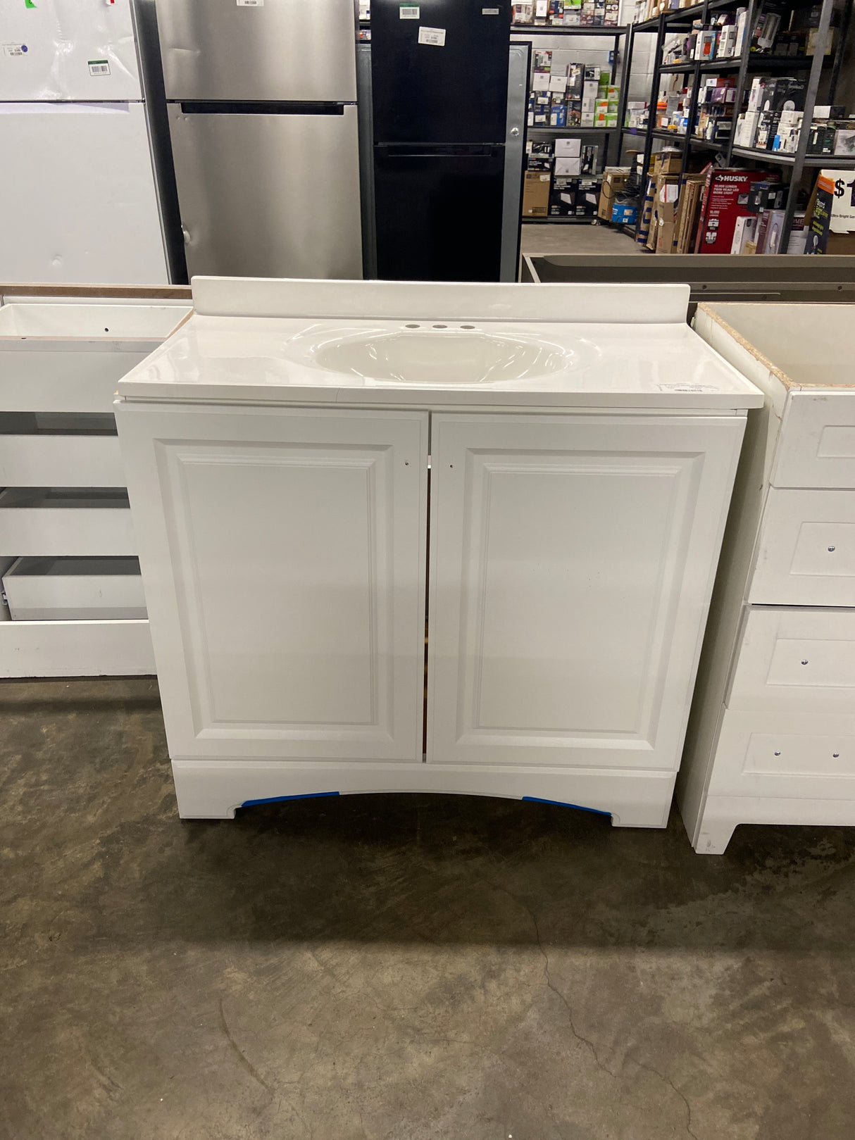 Glacier Bay 37 in. W x 19 in. D x 35 in. H Single Sink Freestanding Bath Vanity in White with White Cultured Marble Top