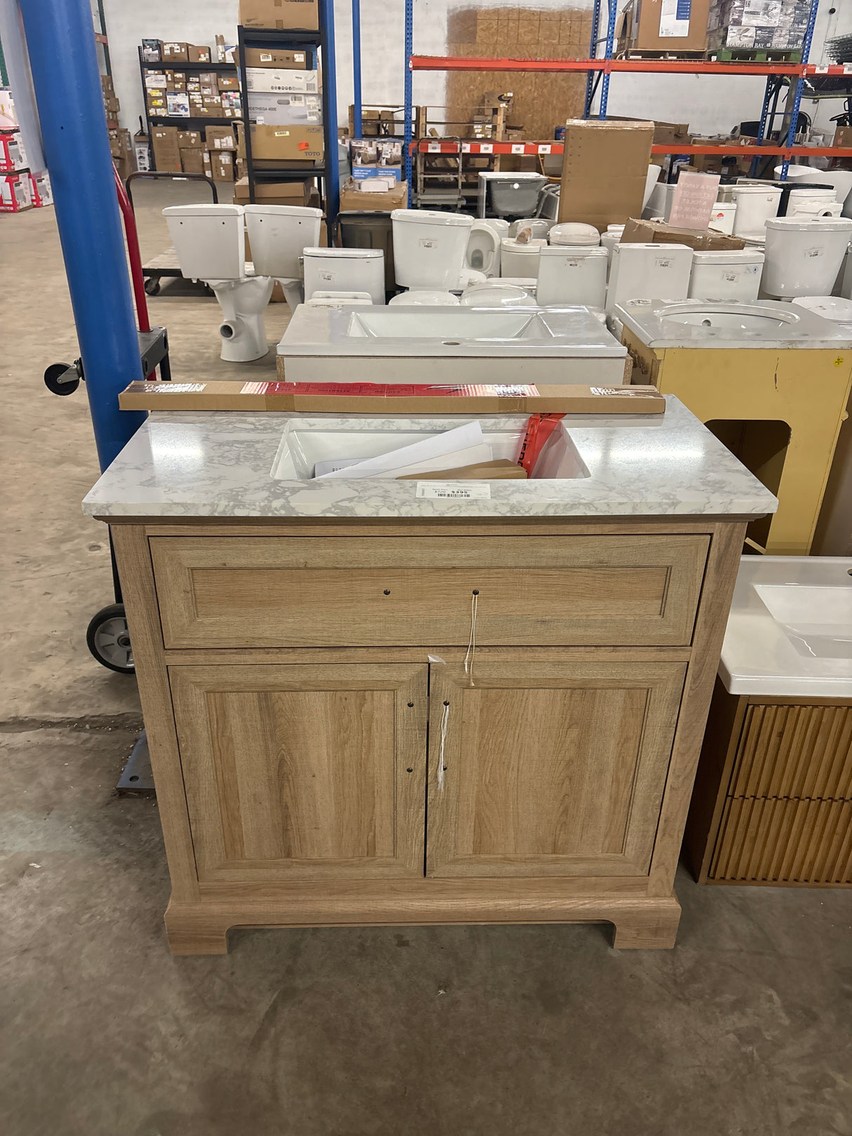 Doveton 36 in. W x 19 in. D x 34.50 in. H Freestanding Vanity in Weathered Tan with White Engineered Stone Top