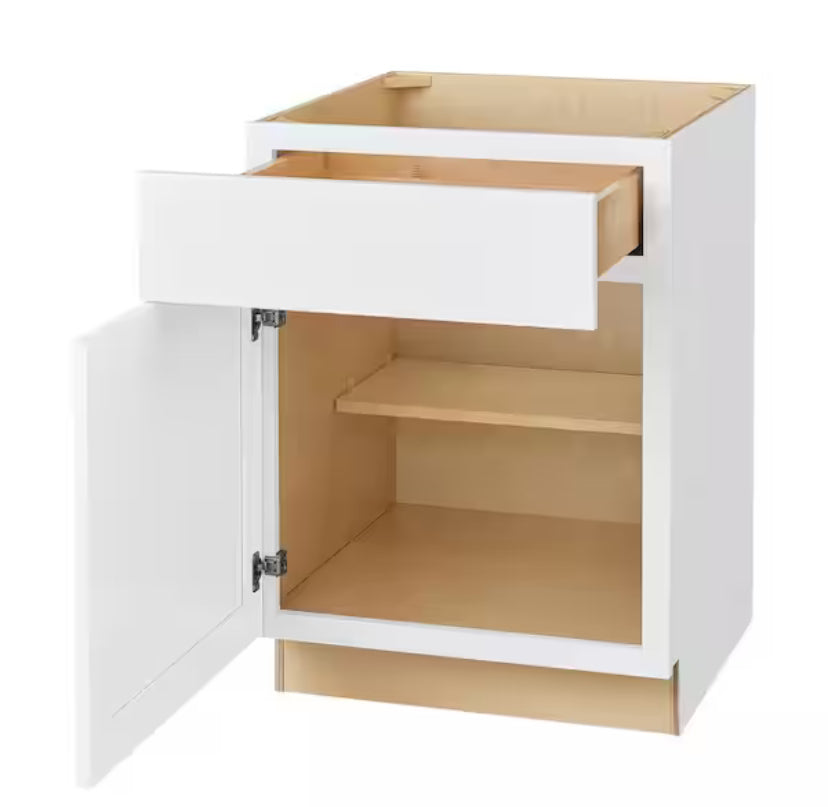 Avondale Shaker Alpine White Quick Assemble Plywood 24 in Base Kitchen Cabinet (24 in W x 24 in D x 34.5 in H)