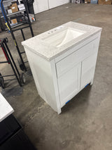 Clady 31 in. W x 19 in. D x 35 in. H Single Sink Freestanding Bath Vanity in White with Silver Ash Cultured Marble Top