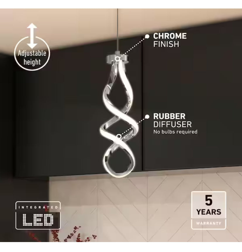 Swirl 13-Watt 1 Light Chrome Modern Integrated LED Mini Pendant Light Fixture for Kitchen Island