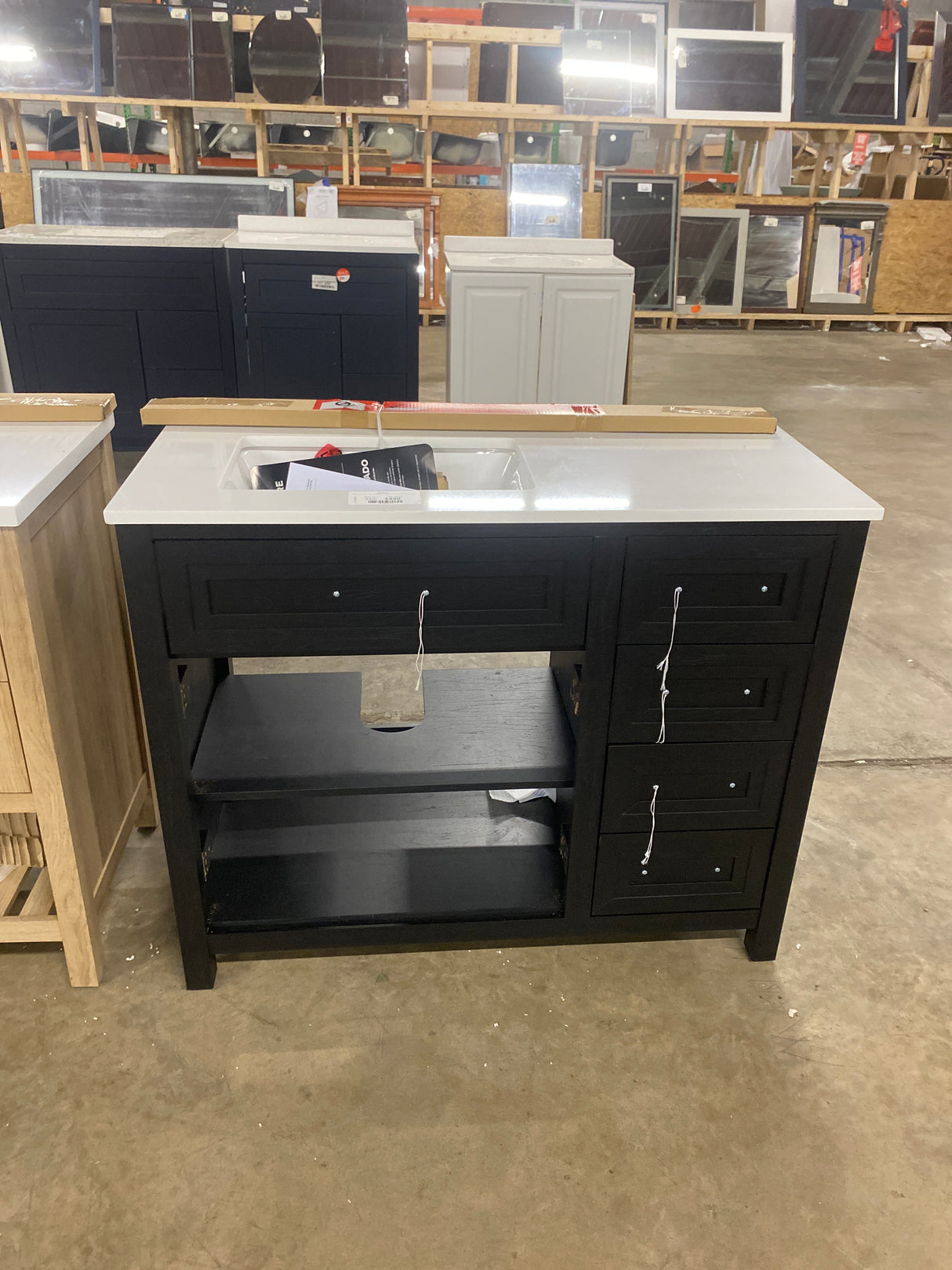 Beaufort 42 in. W x 19 in. D x 34 in. H Single Sink Bath Vanity in Ebony Wood with White Engineered Stone Top