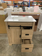 Brindley 30 in. W x 20 in. D x 35 in. H Single Sink Freestanding Vanity Aged Oak with Veined White Engineered Stone Top