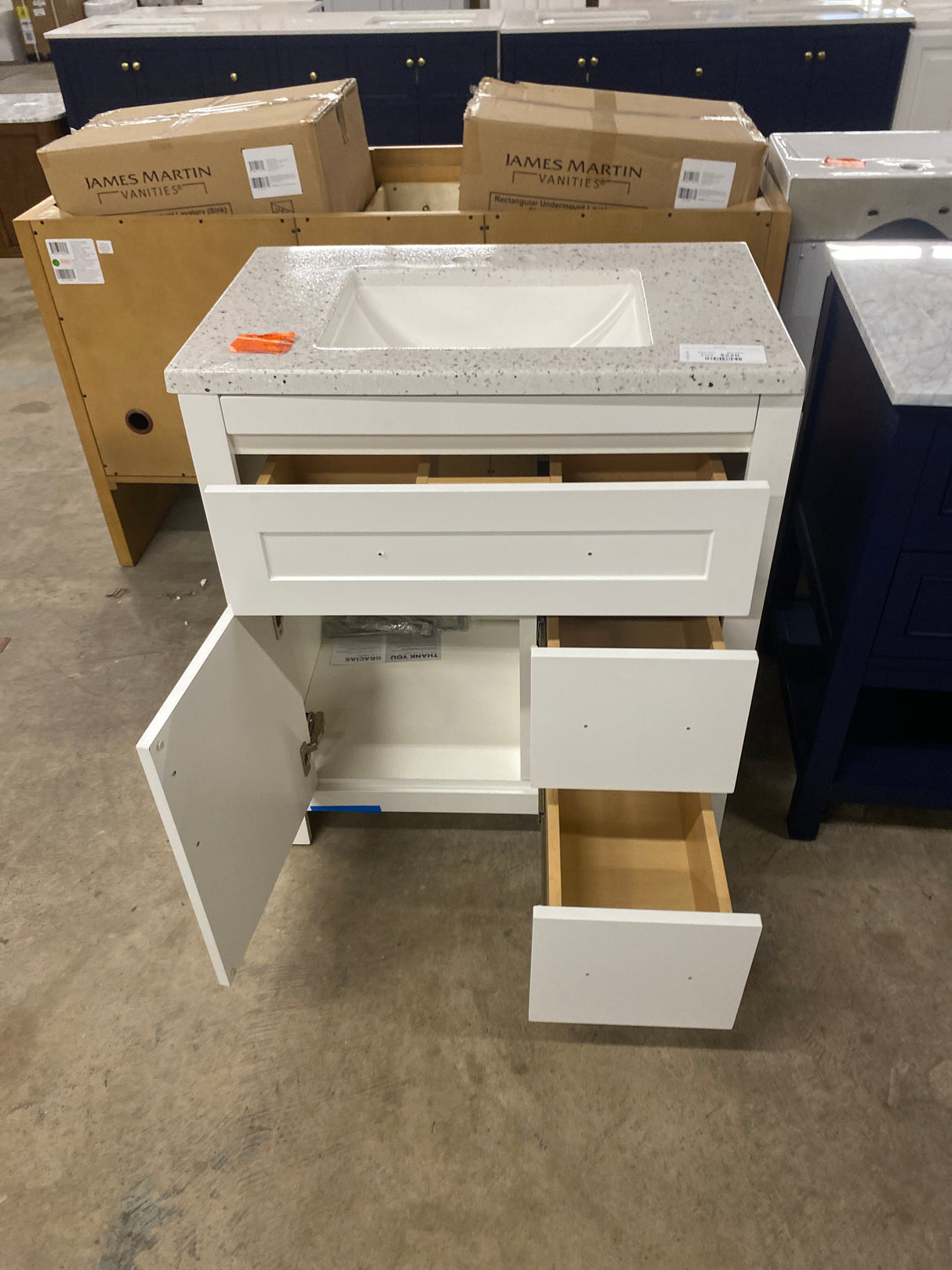 Clady 31 in. W x 19 in. D x 35 in. H Single Sink Freestanding Bath Vanity in White with Silver Ash Cultured Marble Top