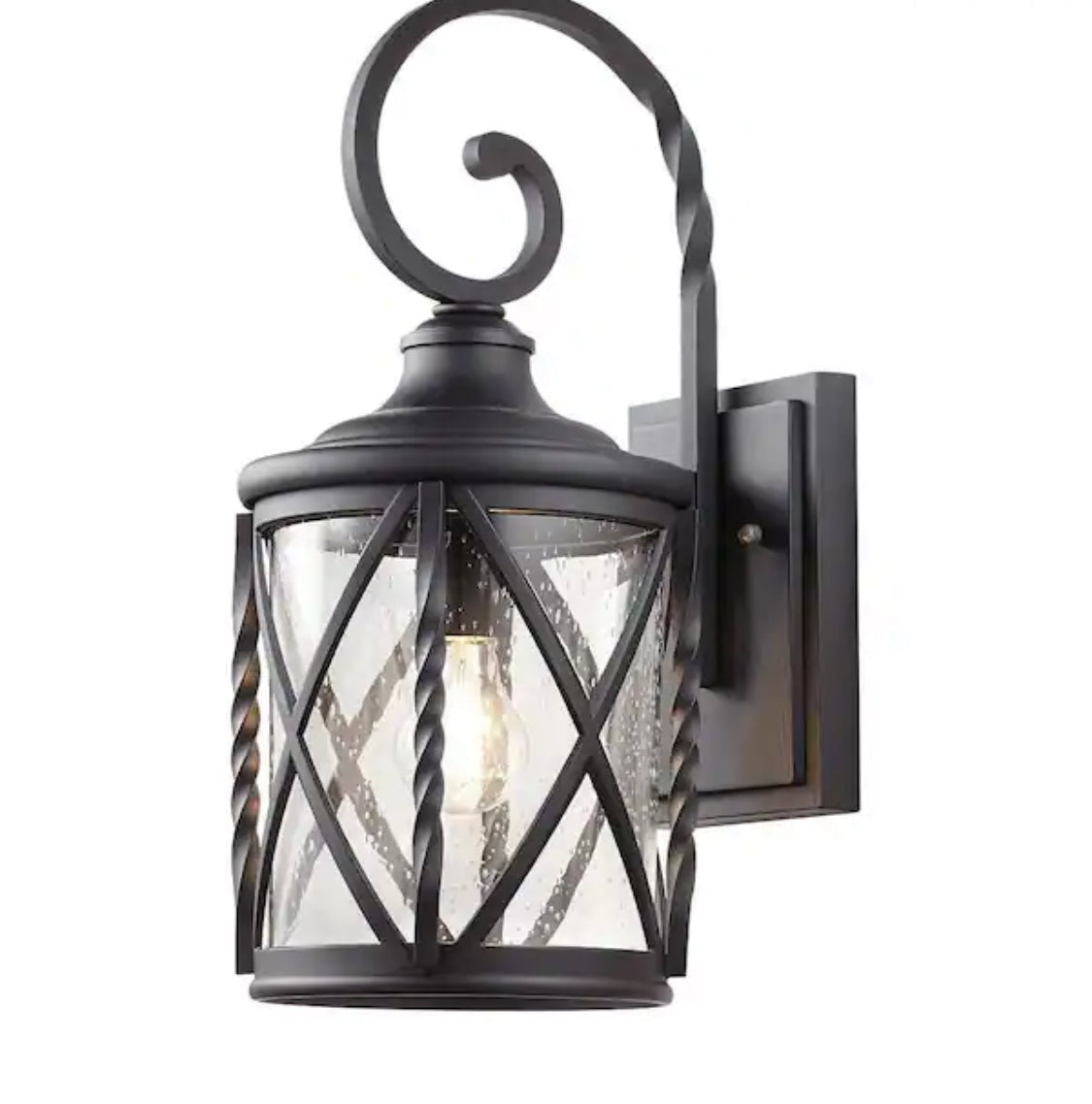 Walcott Manor 18.75 in. 1-Light Black Industrial Outdoor Wall Lantern Sconce with Clear Seeded Glass