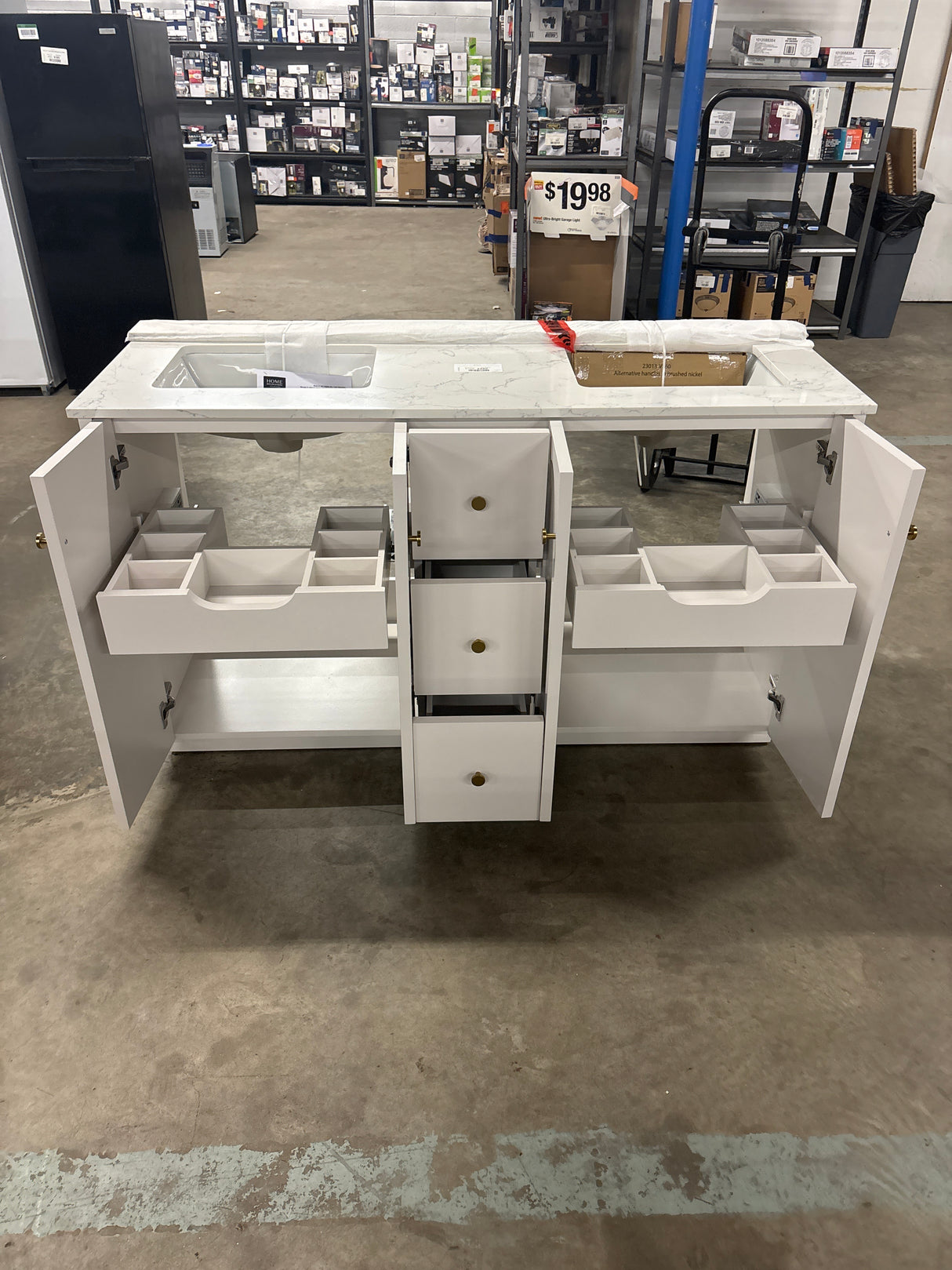 Anabelle 60 in. Double Sink Soft Grey Bath Vanity with Engineered Marble Carrara Marble Top (Assembled)