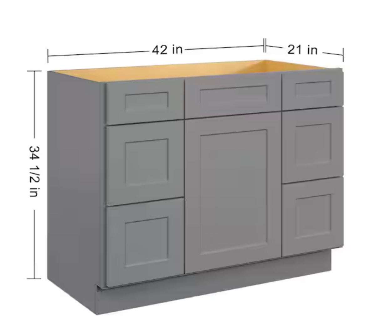 42 in. W x 21 in. D x 34.5 in. H in Shaker Grey Plywood Ready to Assemble Floor Vanity Sink Base Kitchen Cabinet