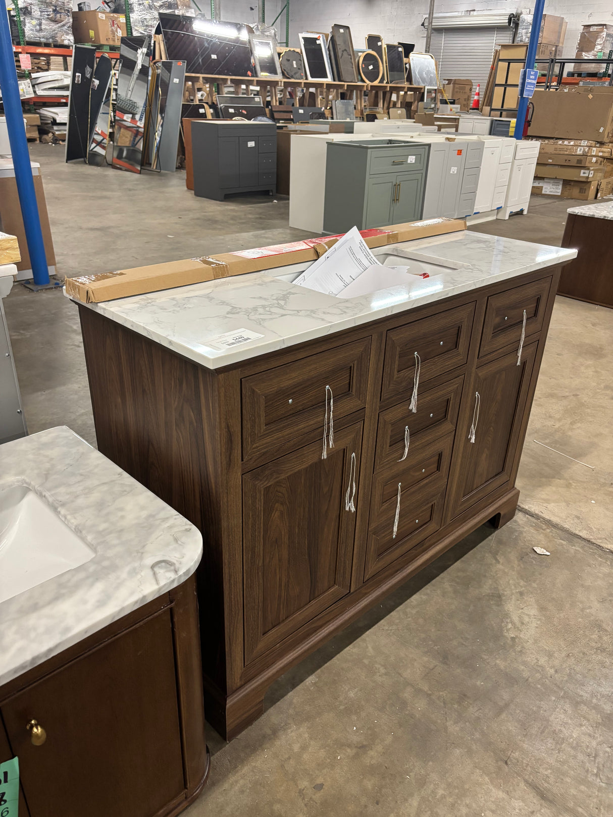 Doveton 48 in. Single Sink Freestanding Dark Walnut Bath Vanity with White Engineered Marble Top (Assembled)