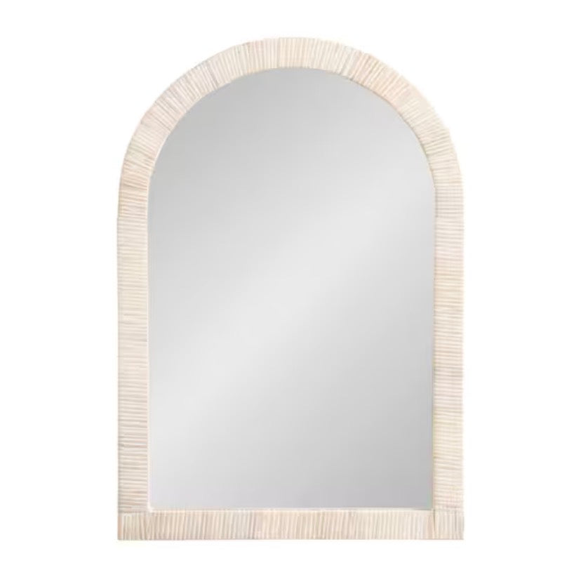Rahfy White 20 in. W x 30 in. H Arch Natural Material Framed Mirror