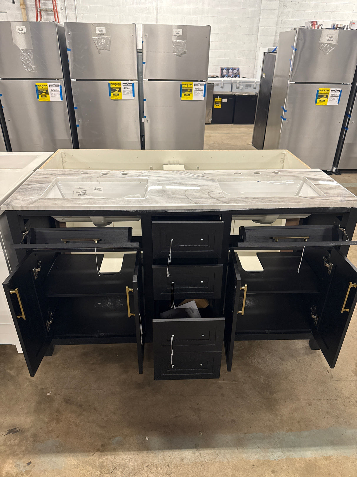 Beaufort 60 in. Double Sink Black Bath Vanity with Epoxied White Engineered Stone Top (Assembled)