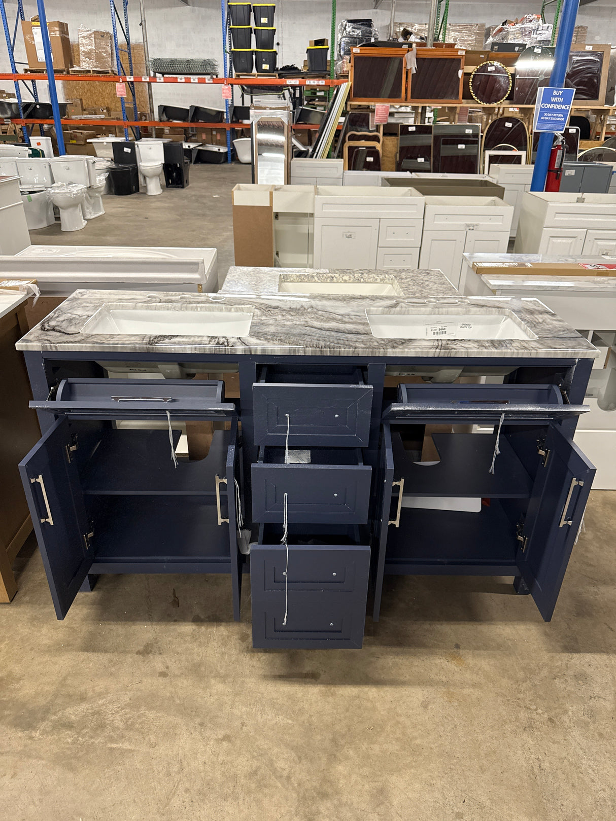 Beaufort 60 in. W x 19 in. D x 34.50 in. H Bath Vanity in Midnight Blue with Epoxied White Cultured Marble Top