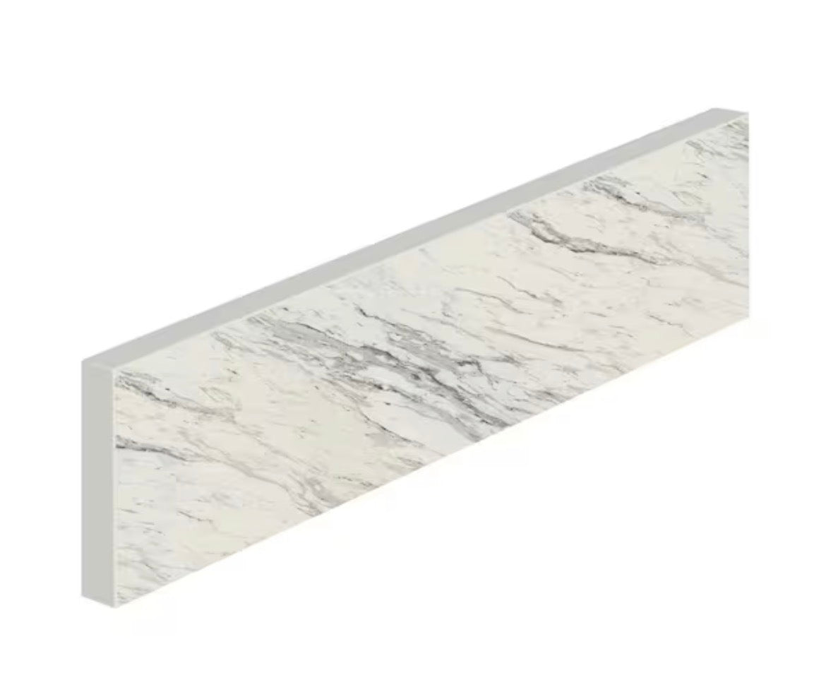 24.5 in. D L x 4 in. D Engineered Composite Countertop Sidesplash in Calcutta Blanc