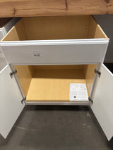 Hampton Satin White Raised Panel Stock Assembled Sink Base Kitchen Cabinet (30 in. x 34.5 in. x 24 in.)