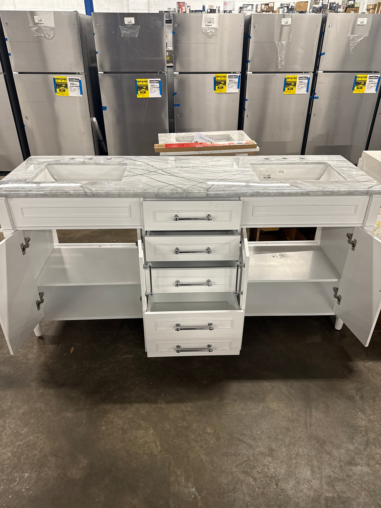 Aberdeen 72 in. W x 22 in. D x 34.5 in. H Bath Vanity in White with Epoxied White Carrara Marble Top