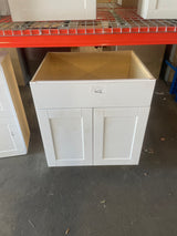 Shaker Satin White Stock Assembled Sink Base Kitchen Cabinet (30 in. x 34.5 in. x 24 in.)