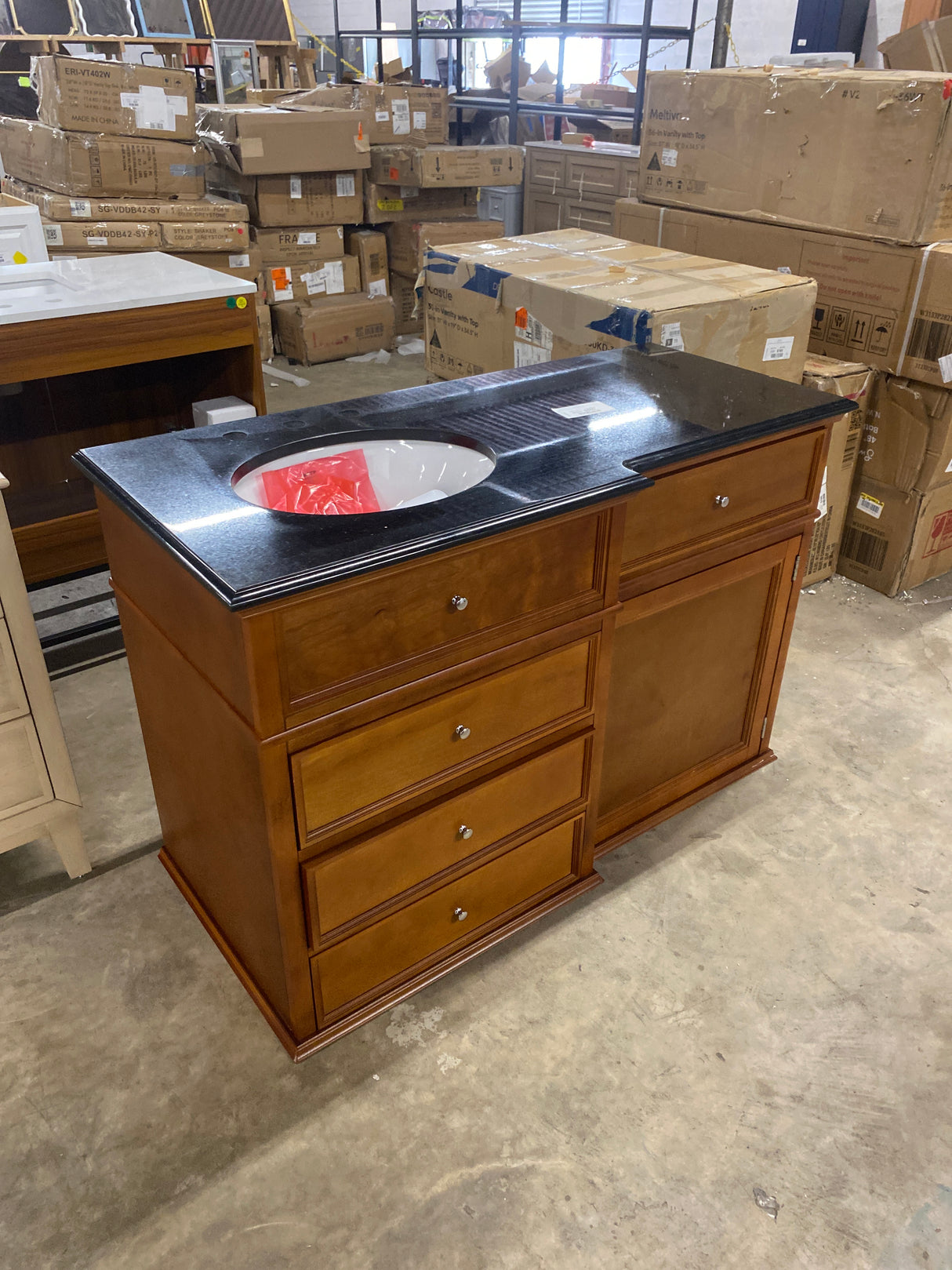 Hampton Harbor 48 in. W x 22 in. D x 35 in. H Single Sink Freestanding Bath Vanity in Sequoia with Black Granite Top