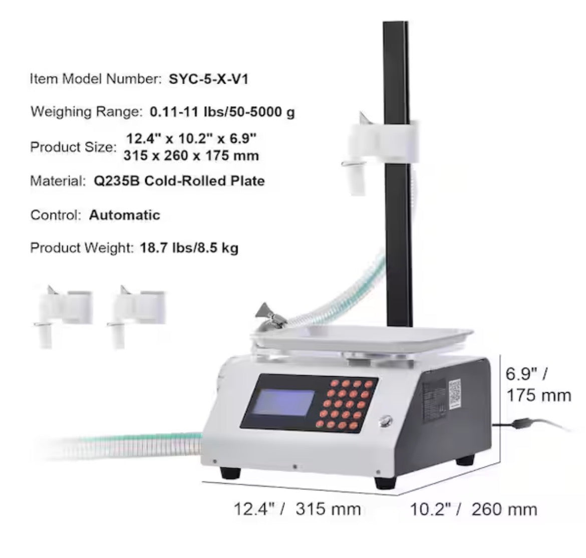Liquid Filling Machine, 50-5000 g Capacity, Automatic Bottle Filler with Gear Pump, Digital Control for Honey, Oil, Wine