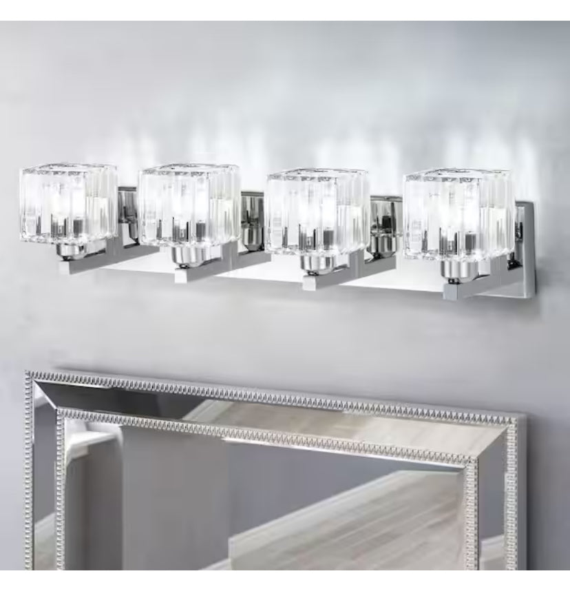 Orillia 27.5 in. 4-Light Chrome Bathroom Vanity Light with Crystal Shades