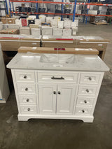 Thompson 42 in. Single Sink Freestanding Bathroom Vanity in White with Carrara White Engineered Stone Top