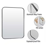 30 in. W x 40 in. H Rectangular Modern Aluminum Alloy Framed Rounded Black Wall Mirror