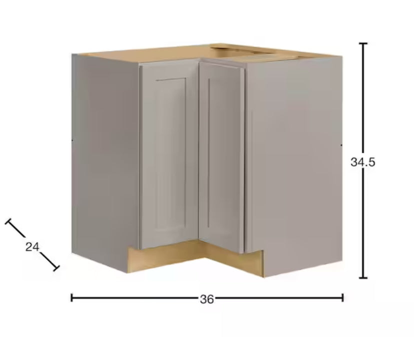 Avondale 36 in. W x 24 in. D x 34.5 in. H Ready to Assemble Plywood Shaker Lazy Susan Corner Cabinet in Dove Gray