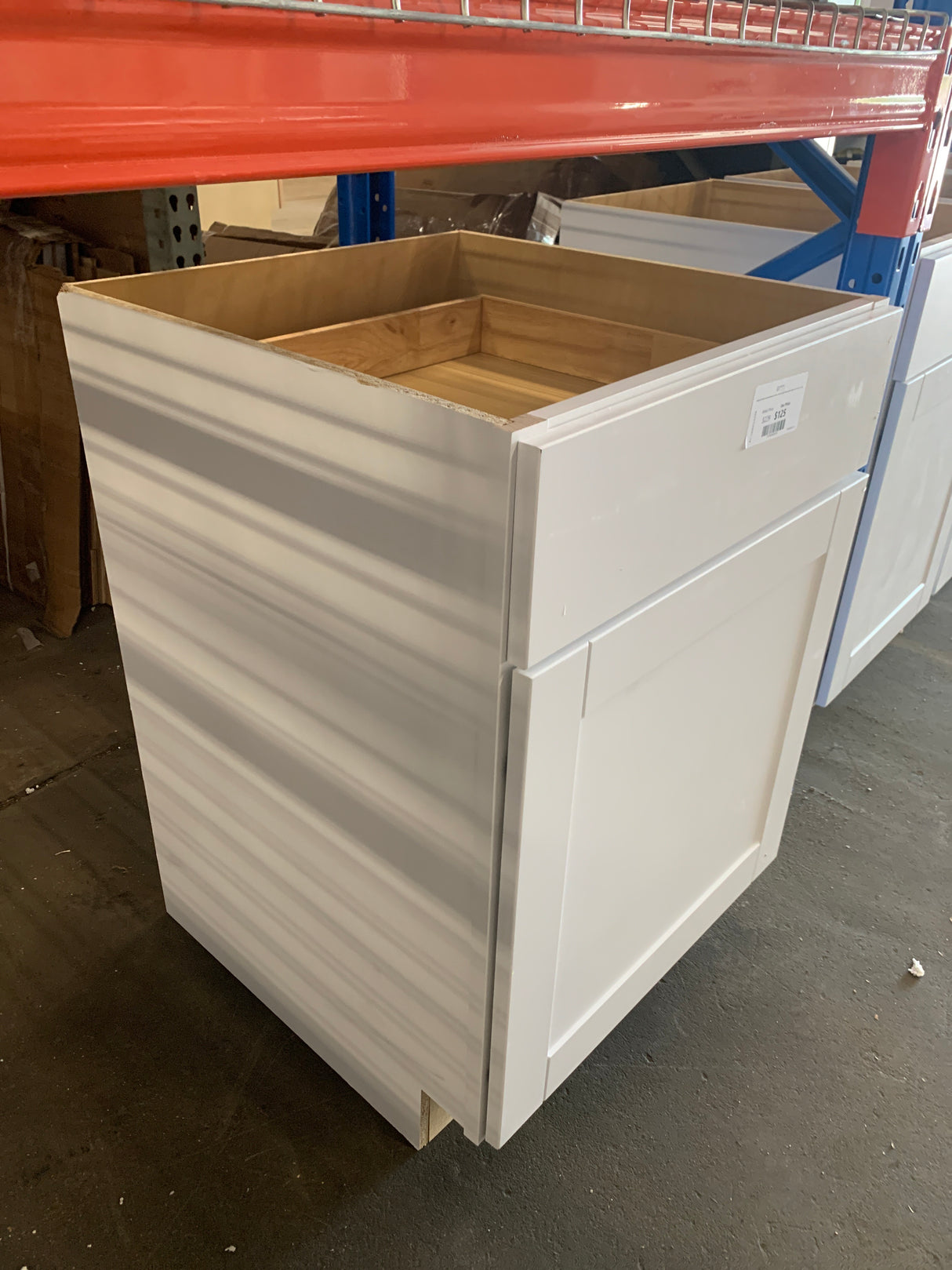 Shaker Satin White Stock Assembled Base Kitchen Cabinet with Ball-Bearing Drawer Glides (24 in. x 34.5 in. x 24 in.)