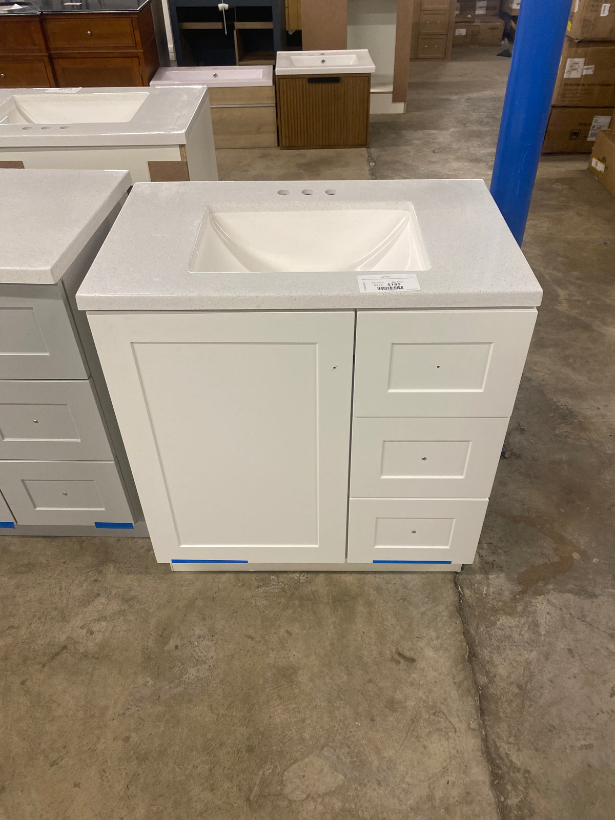 Bannister 31 in. W x 19 in. D x 35 in. H Single Sink Freestanding Bath Vanity in White with White Cultured Marble Top